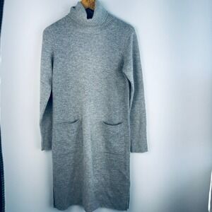Athleta Merino Wool Cashmere Turtleneck Sweater Dress Grey Pockets Size S